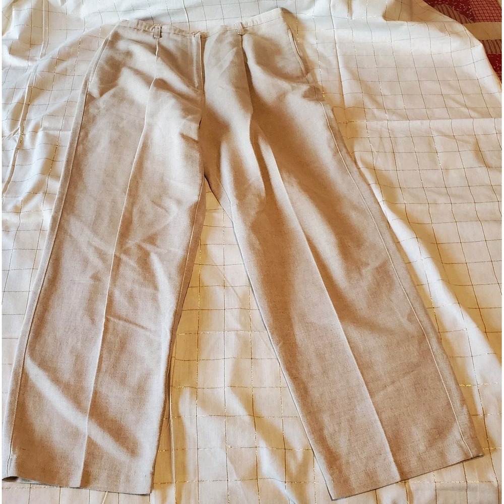 Liz Claiborne Sport Linen Blend Pants Women's size 14P Petite Beige Front Pleat